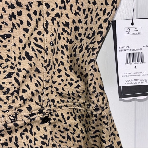 Volcom Liberator Leopard Print Button Front Romper Overalls NWT Size Small 4/6 - Picture 5 of 8